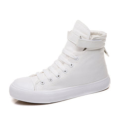 High-Top Canvas Shoes Women All Black Velcro Sports White Shoes Women