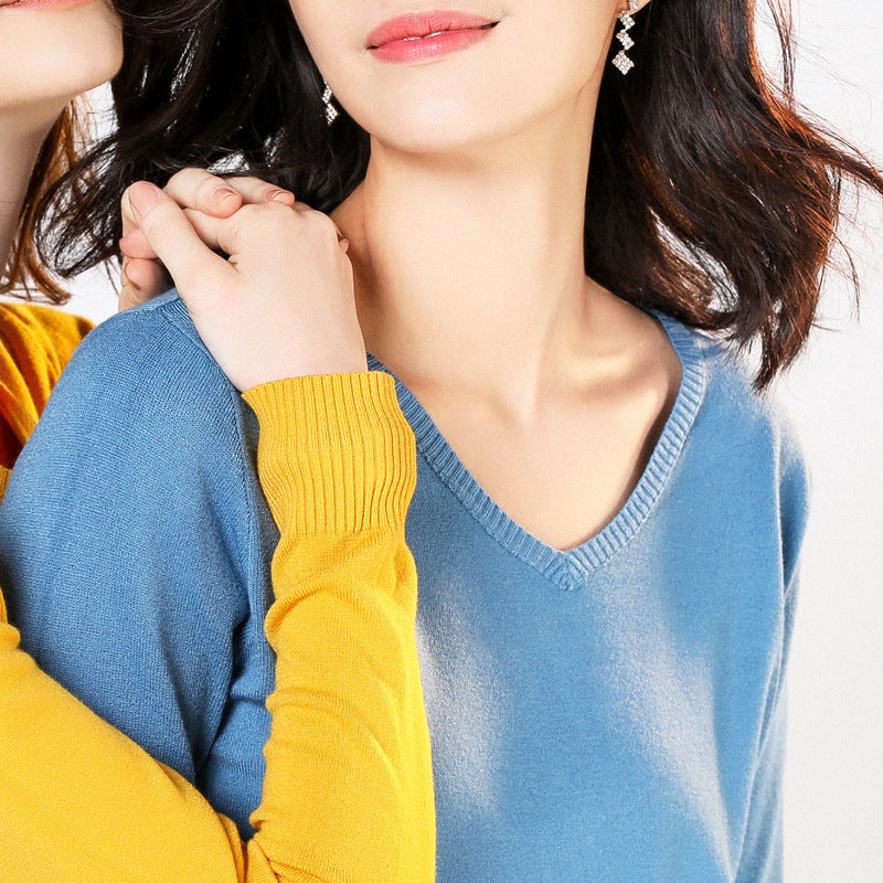 V-Neck Women Fashion Autumn Cashmere Wool Knit Sweater