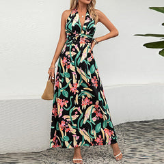 European And American Halterneck Printed Bohemian Dress Vacation Beach Dress