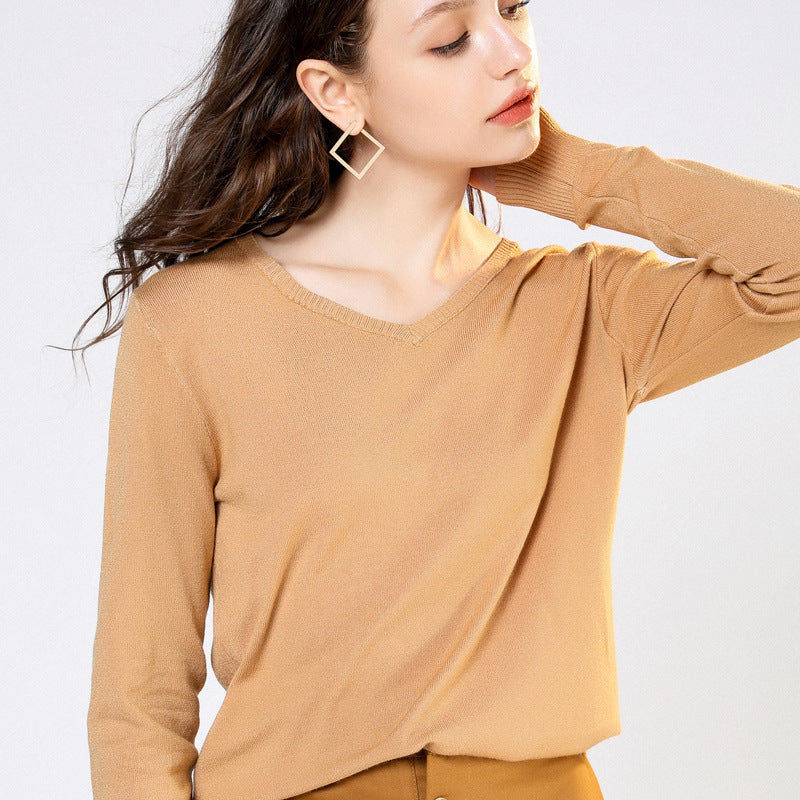 V-Neck Women Fashion Autumn Cashmere Wool Knit Sweater