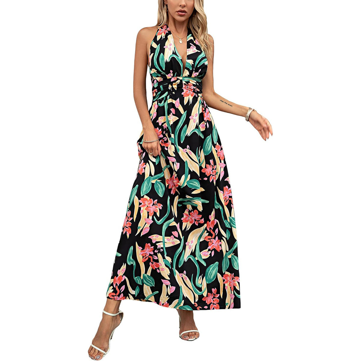 European And American Halterneck Printed Bohemian Dress Vacation Beach Dress