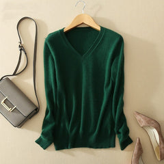 V-Neck Women Fashion Autumn Cashmere Wool Knit Sweater