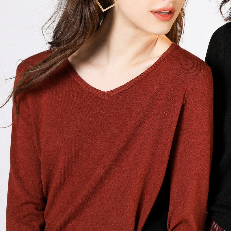 V-Neck Women Fashion Autumn Cashmere Wool Knit Sweater