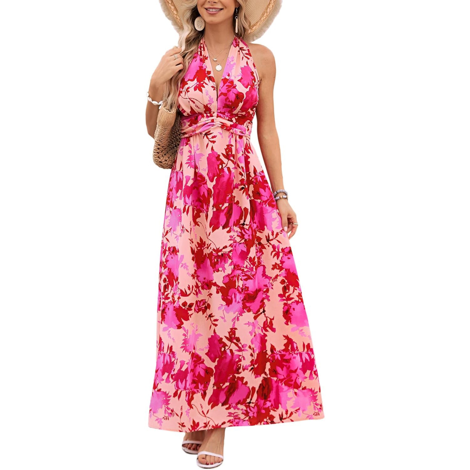 European And American Halterneck Printed Bohemian Dress Vacation Beach Dress