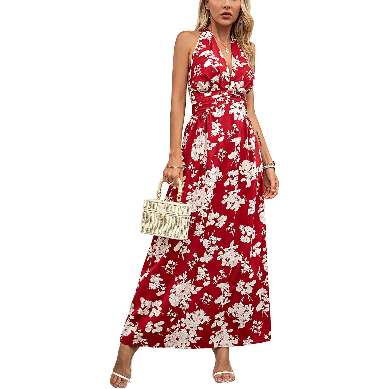 European And American Halterneck Printed Bohemian Dress Vacation Beach Dress