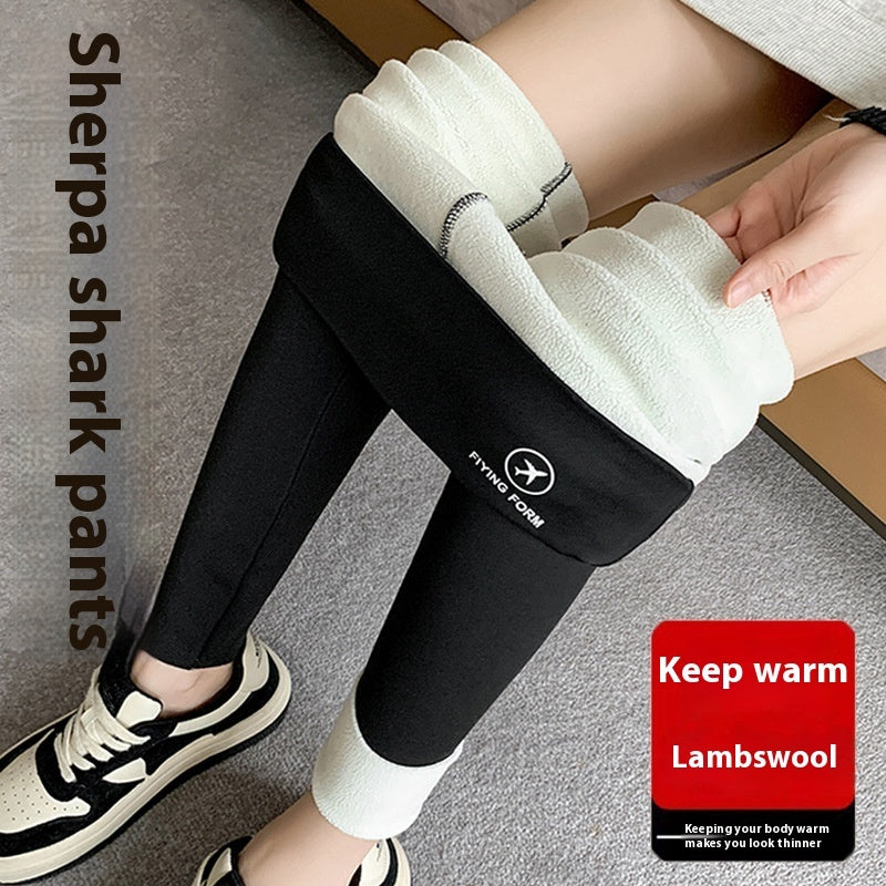 Women Autumn Winter Skinny Shark Pants Kids Casual Daily Sport Dance Thickened Trousers Winter Fashion High Waisted Sweatpants