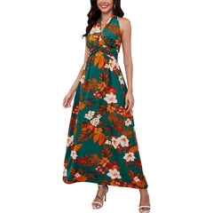 European And American Halterneck Printed Bohemian Dress Vacation Beach Dress